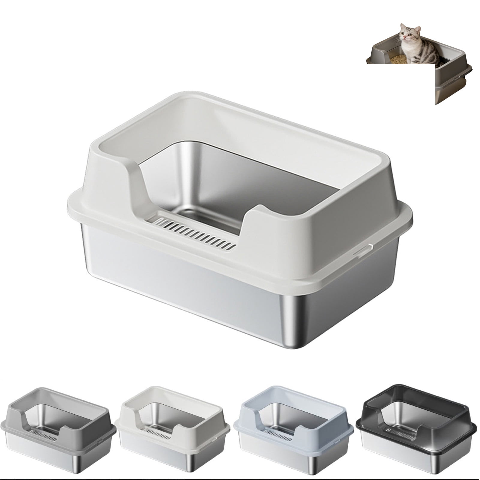 20 In Extra Large Stainless Steel Litter Box,Jumbo Extra Large Metal Cat Litter Box With High Sided Lid, Anti-Urine Leakage, Non-Stick,Include Litter Scoop