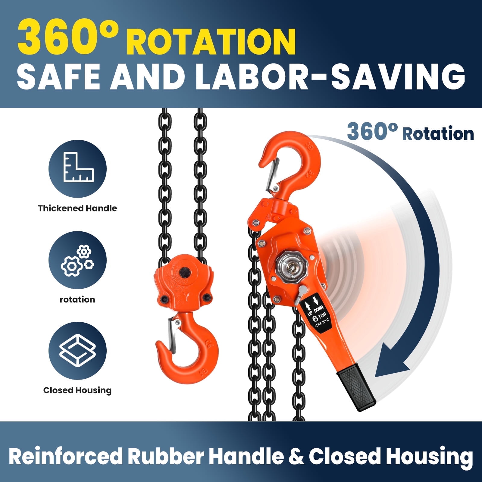 20 FT Chain Hoist, 13200 LBS / 6T Chain Come Along Winch Ratchet Hoist ...