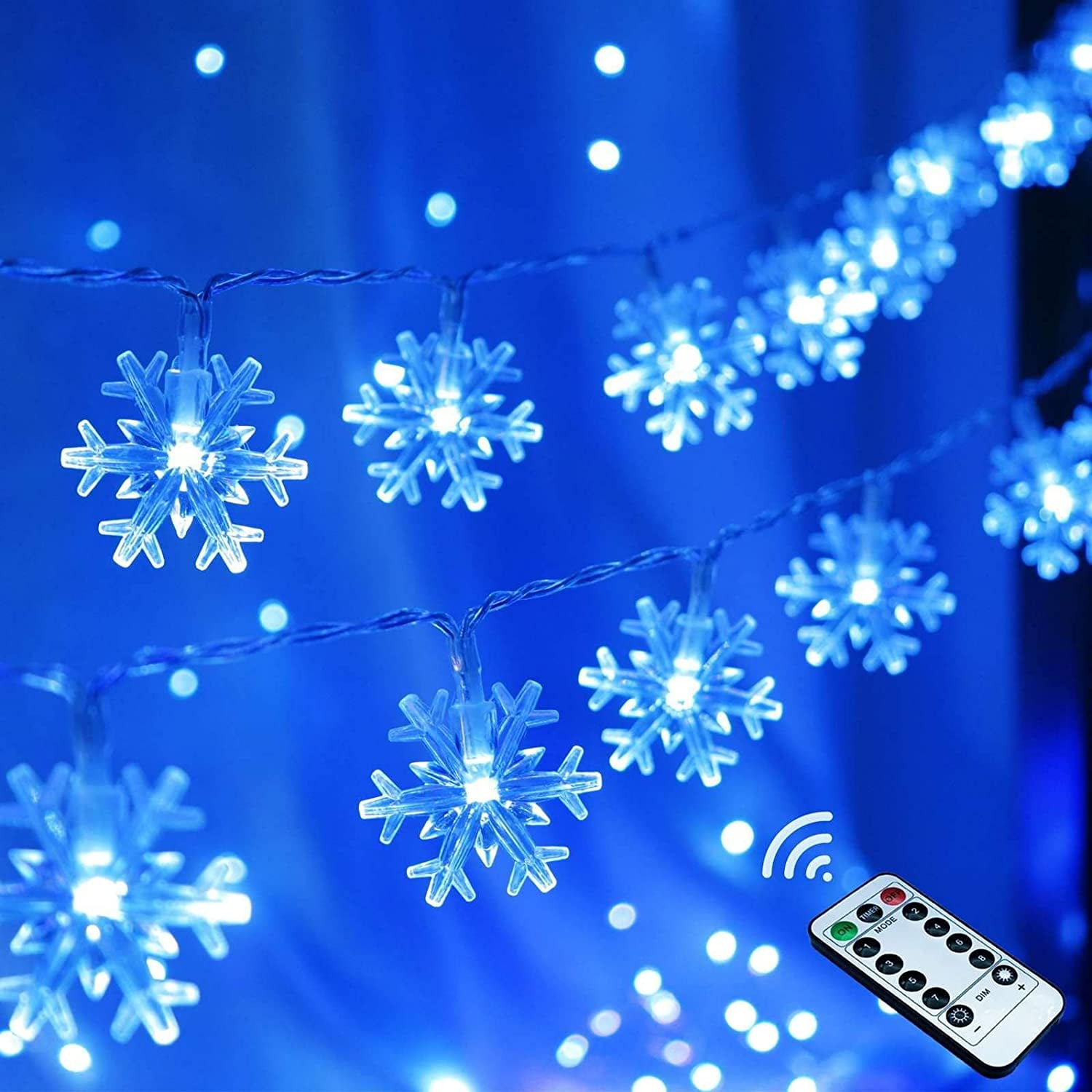 20 FT Christmas Snowflake String Lights, 40 LED Battery Operated Blue
