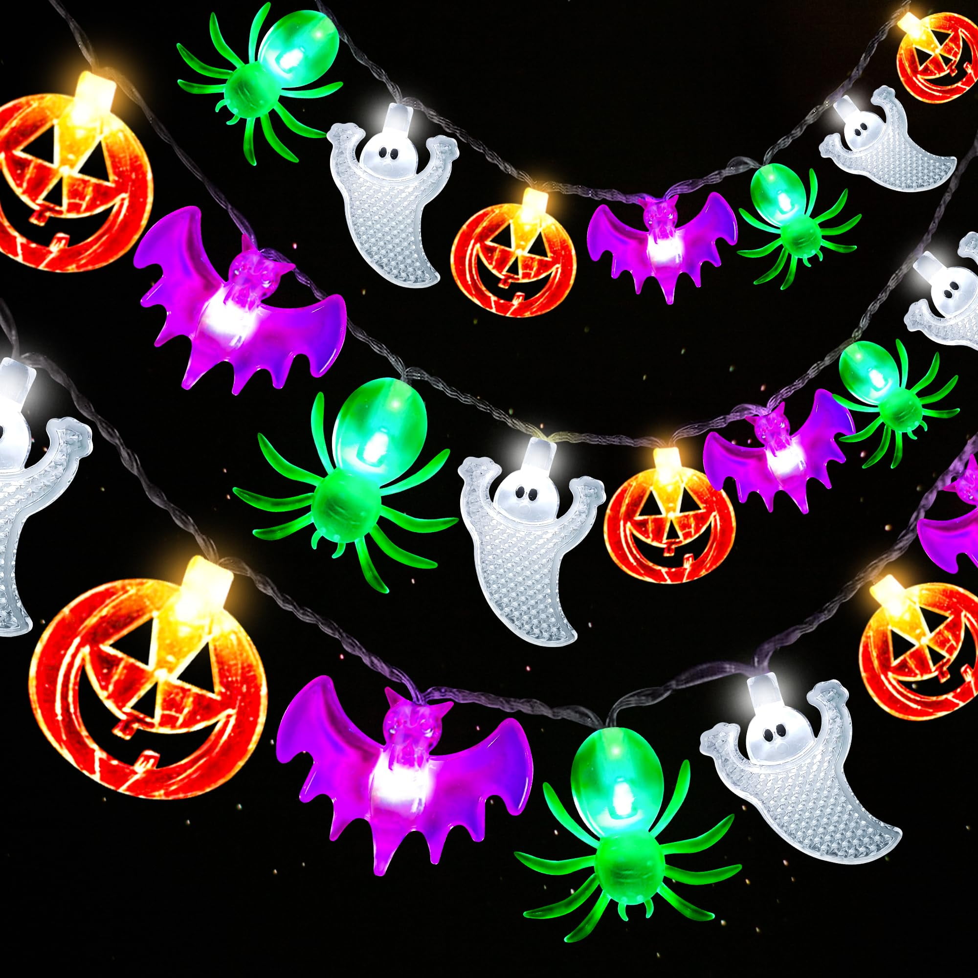 20ft 40 LED Halloween String Lights with Spider Pumpkin Bat Ghost, 8 ...