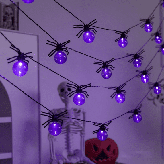 20 FT New Large Spider String Lights, Purple LED Battery Powered with Timer | 40 LED Spider Lights for Windows Home Indoor Outdoor Decorations