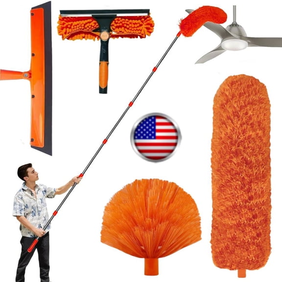 20 FT Reach High Ceiling Duster Kit, 4-in-1 Window Cleaning kit with 3-14 FT Spliceable Extension Pole