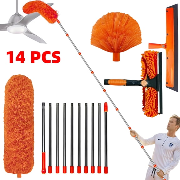 20 FT Reach High Ceiling Duster Kit, 4in1 Window Cleaning kit with 3-14FT Spliceable Extension Pole