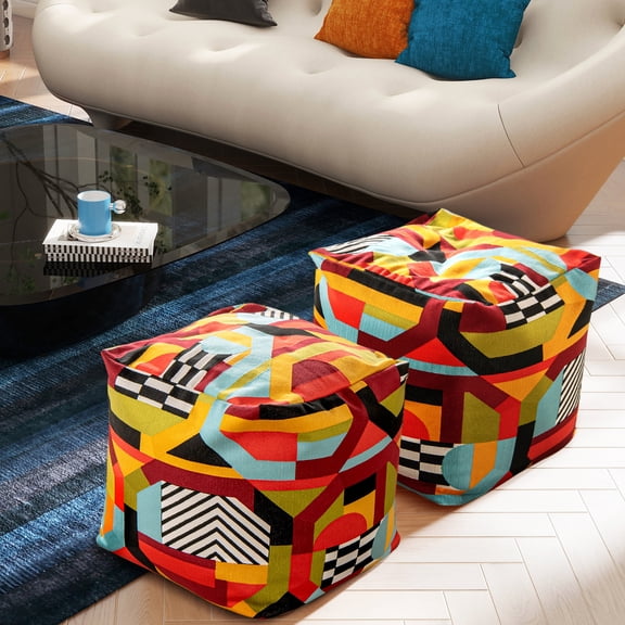 20" Fabric Bean Bag - Intricate Colorblock - Bedroom Seating - Noise - free Relaxation