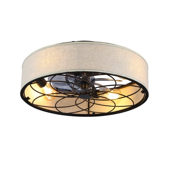 20" Farmhouse Bladeless Ceiling Fan With Remote Control,Modern Enclosed Ceiling Fans with Reversible Motor for Living room, Bedroom Black