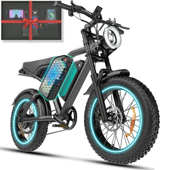 20" Fat Tire Electric Bike for Adults, 1500W/48V/15Ah Ebike, Dirt E-Mountain Bike, w/ Bag, Pump & Glasses