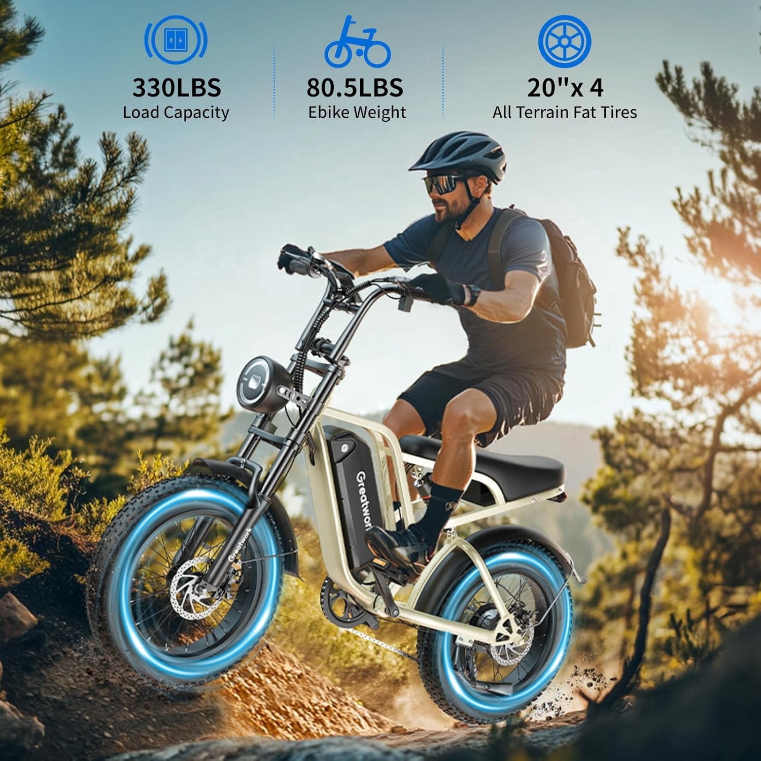 20" Fat Tire Electric Mountain Bike | 48V 25Ah | 2500W Peak Motor 37MPH | Full Suspension Dual Disc Brakes Off Road E-Bike for Adults, UL 2849