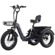 20" Fat Tire Electric Tricycle, 500W 48V Folding 3-Wheel Ebike with Step-Thru Aluminum Frame, Reverse Button & Large Basket