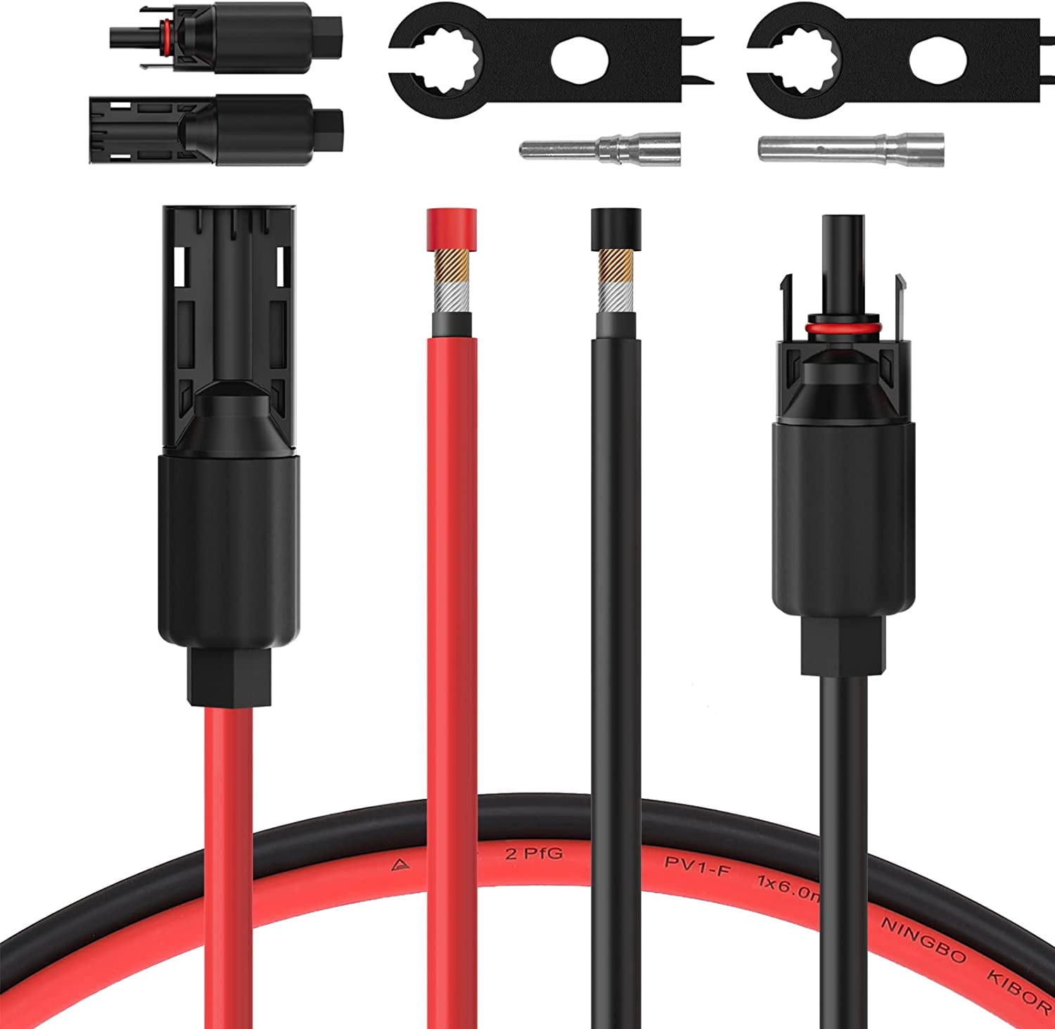 20 Feet 8AWG Solar Extension Cable with Female and Male Connector with Extra Pair of Connectors Solar Panel Adaptor Kit Tool (20FT Red + 20FT Black)