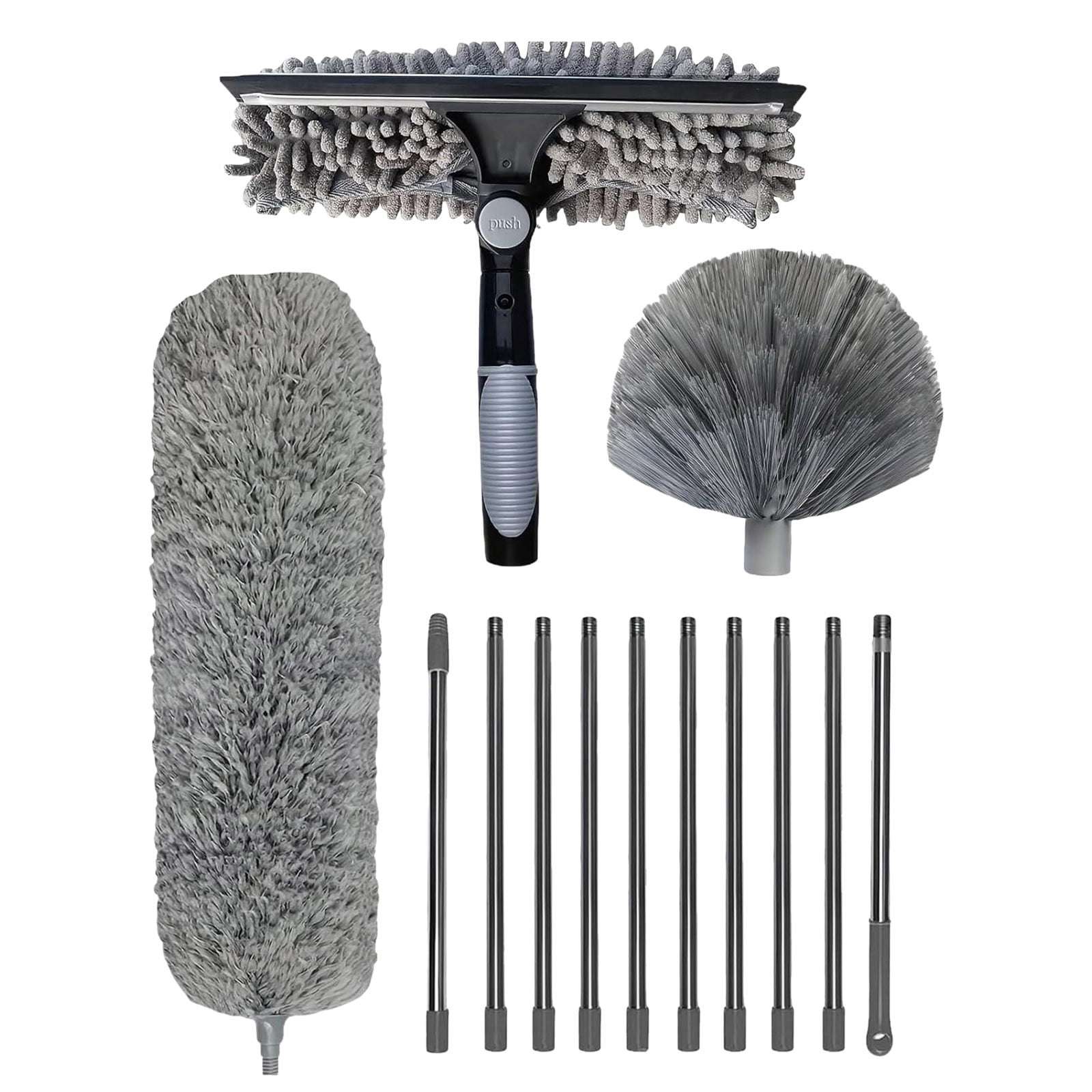 20+ Feet Extendable Window Cleaning Kit - 2-in-1 Squeegee & Duster with ...