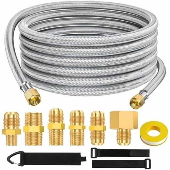 20 Feet High Pressure Braided Propane Hose Extension with Conversion Coupling 3/8" Flare to 1/2" Female NPT, 1/4" Male NPT, 3/8" Male NPT x Male Flare for Heater, Grill, Fire Pit, Stove