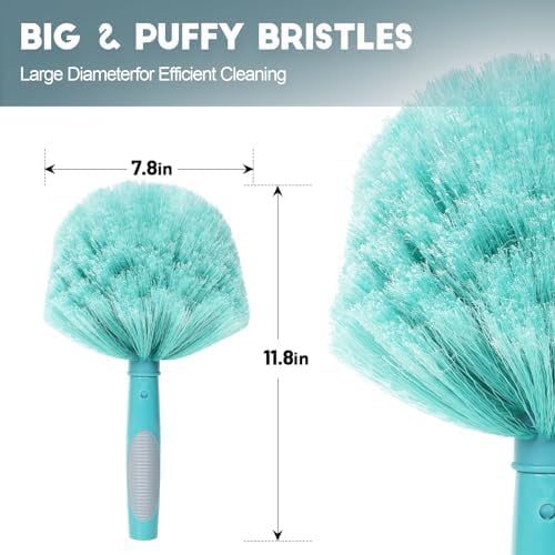 20 Feet High Reach Cobweb Duster with 5-12Ft Extension Pole, Webster Cobweb Duster with 3-Stage Telescopic Aluminum Pole, Spider Web Brush for Outdoor & Indoor Cleaning - Soft Bristles.
