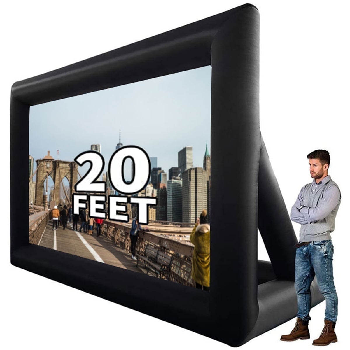 XHYHWYD 20ft Outdoor Free Standing Inflatable Projector Screen, 240 in with Air Blower, Black, 20FT-Dwarf foot, New