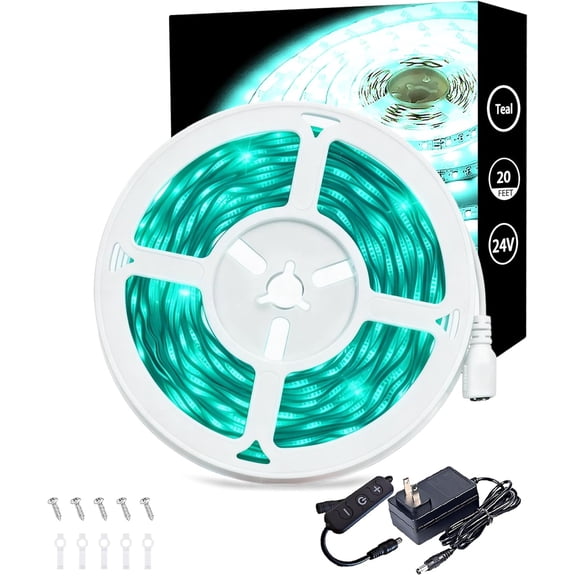 20 Feet Teal Led Lights Strip Indoor Rope Lights Easy DIY Cuttable Strip Lights for Fish Tank Bar Room Bathroom Living Room Kitchen Ceiling Wall Vanity Mirror Decor