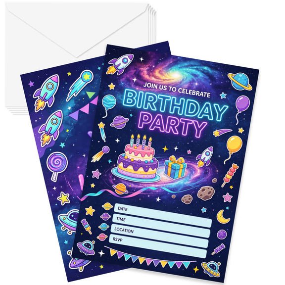 20 FillIn Children Birthday Party Invites, 5x7 Size Invitation Cards and EnvelopesBIRTHDAY CAR046
