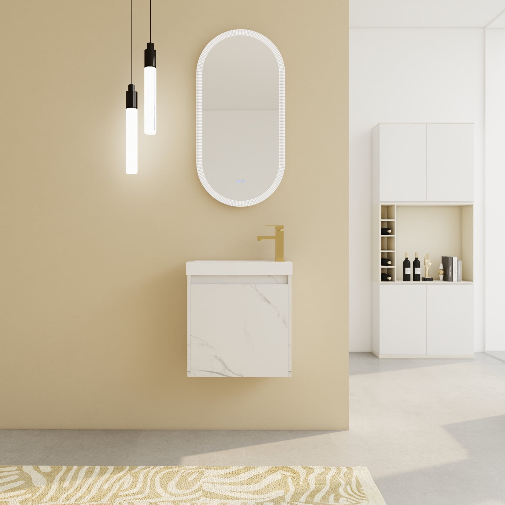 20'' Floating Wall Mounted Bathroom Vanity with White Resin Sink & Soft