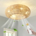 thumbnail image 1 of 20'' Flush Mount Rattan Caged Boho Ceiling Fan with Lights Farmhouse Decorative Ceiling Fan Light Fixture with Remote Control for Bedroom Kitchen Living Room, 1 of 8