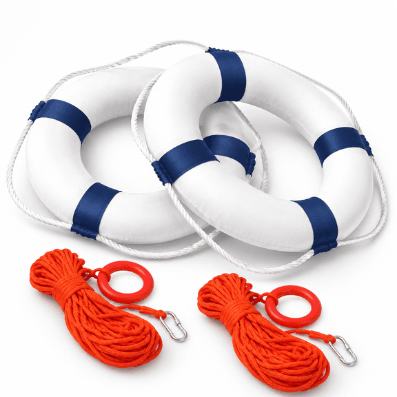 20" Foam Life Preserver Ring With 98.4ft Floating Lifesaving Rope Throwable Flotation Device Pool Safety Float For Buoy And Swimm