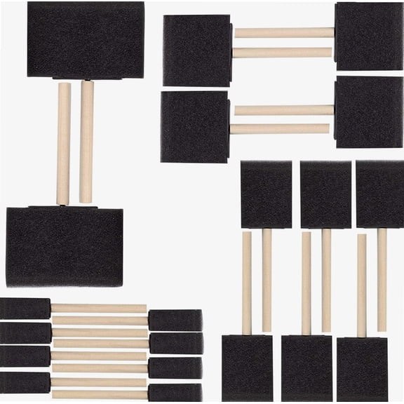 20 Foam Paint Brush Set with Durable Wood Handle, Reusable Disposable Poly Sponge Brush to use with Paint, Stains, and Varnishes, Foam Paint Applicator Ideal for Arts and Crafts (Set of 20)