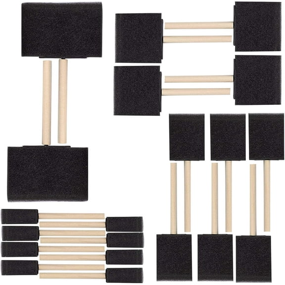 20 Foam Paint Brush Set with Durable Wood Handle, Reusable Disposable Poly Sponge Brush to use with Paint, Stains, and Varnishes, Foam Paint Applicator Ideal for Arts and Crafts (Set of 20)