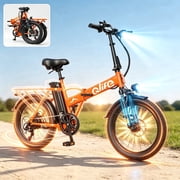 20 Foldable Electric Bike Fat Tire for Adults, 1200W Peak, 48V 13.5Ah, 28MPH 65Mi Max Range E Bike, 5-Speed Riding, Folding Electric Bicycle, Orange