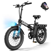 Qlife Hunter 20" Foldable Electric Bike Fat Tire for Adults, 48V 13.5Ah 500W, 28MPH 65Mi Max Range E Bike, 5-Speed Riding, Folding Electric Bicycle with Phone Bag,Black