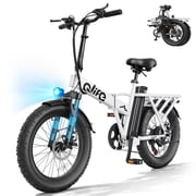 Qlife Hunter 20" Foldable Electric Bike Fat Tire for Adults, 48V 13.5Ah 500W, 28MPH 65Mi Max Range E Bike, 5-Speed Riding, Folding Electric Bicycle, White
