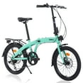 thumbnail image 1 of 20" Folding Bike, Shimano 7-Speed Steel Frame City Bike with Double Disc Brakes and Anti-Skid Tires for Men and Women,Green, 1 of 6