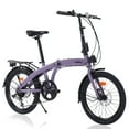 thumbnail image 1 of 20" Folding Bike, Shimano 7-Speed Steel Frame City Bike with Double Disc Brakes and Anti-Skid Tires for Men and Women,Purple, 1 of 6