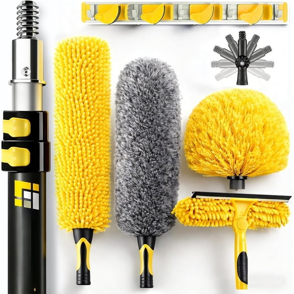 20 Foot High Ceiling Duster Kits with 5-12ft  Extension Pole, High Reach Duster for Cleaning,Microfiber  Duster,Cobweb Duster,Ceiling Fan Duster,Window  & Cleaner