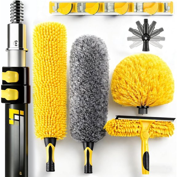 20 Foot High Ceiling Duster Kits with 5-12ft Heavy Duty Extension Pole, High Reach Duster for Cleaning,Microfiber Duster,Cobweb Duster,Ceiling Fan Duster,Window & Cleaner