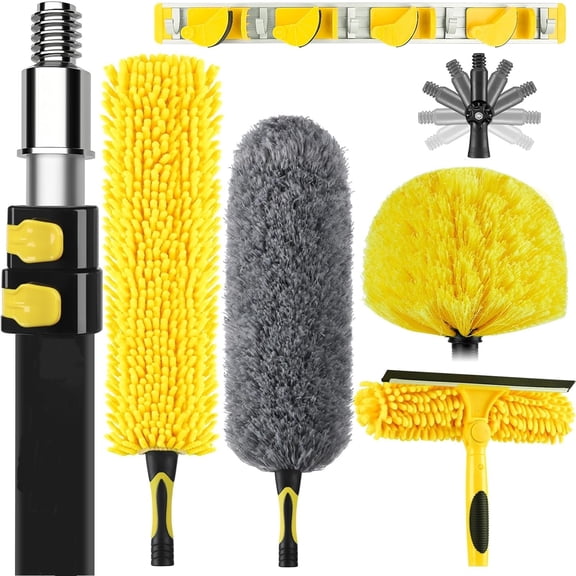 20 Foot High Ceiling Duster Kits with 5-12ft Heavy Duty Extension Pole, High Reach Duster for Cleaning,Microfiber Feather Duster,Cobweb Duster,Ceiling Fan Duster,Window Squeegee & Cleaner