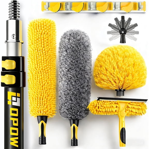 20 Foot High Ceiling Duster Kits with 5-12ft Heavy Duty Extension Pole, Reach for Cleaning,Microfiber Feather Duster,Cobweb Duster,Ceiling Fan Duster,Window Squeegee & Cleaner