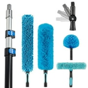 20 Foot High Ceiling Fan Duster with 5-12 Foot Extension Pole, Extendable Reusable Cobweb, Feather, Window Cleaning Squeegee Kit