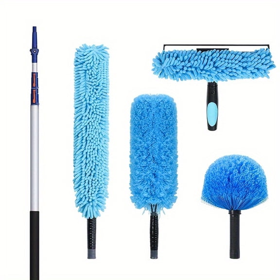 20 Foot High-Reach Duster Kit with 5-12FT Extendable Pole - High Ceiling Duster Cleaning Kit with Telescopic Pole, Cobweb Duster, Chenille Ceiling Fan Duster, Microfiber Feather Duster
