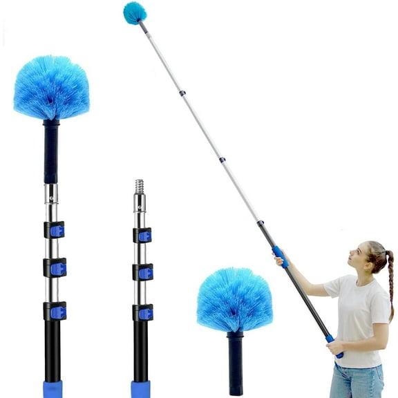 20 Foot High Reach Dusters for Cleaning 5 PCS, Ceiling Fan Dusters with Extension Pole, Cobweb Duster with Extension Pole for High Ceilings/Fans, 2 in 1 Window Squeegee Duster