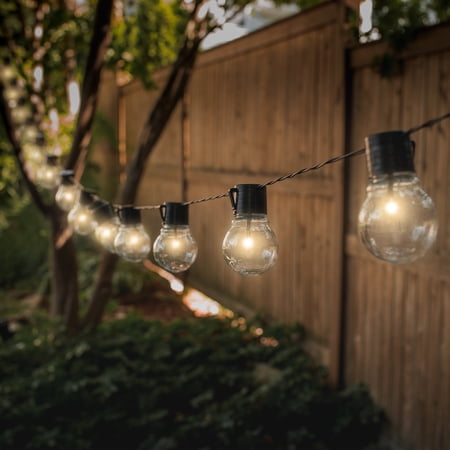 20 Foot Solar Powered Patio Bulb String Lights With 10 Globe Style LED Bulbs