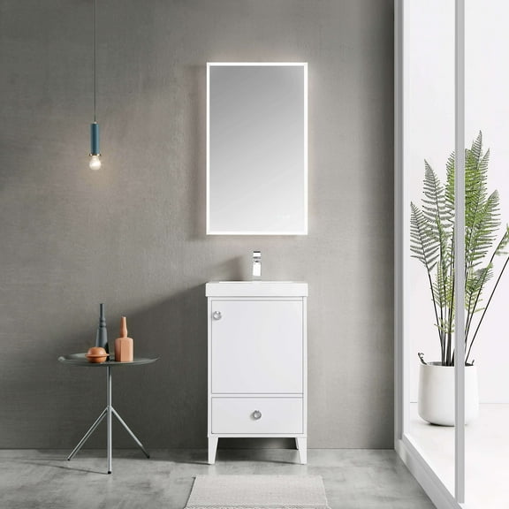 20" Freestanding Bathroom Vanity with Sink & LED Mirror - Matte White