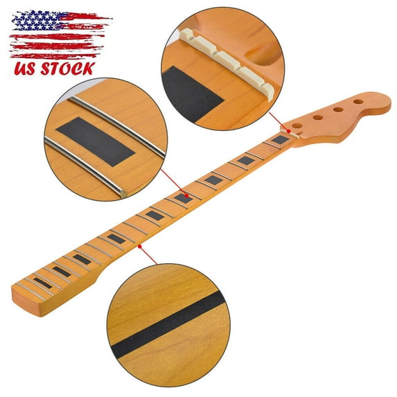 20 Frets Maple Electric Bass Guitar Neck for 4 String Precision PB Bass Yellow