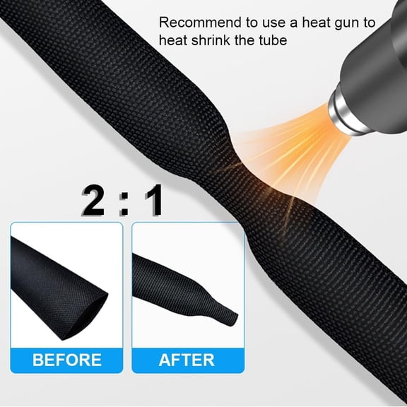 20 Ft 1/2" 2:1 Heat Shrinkable Braided Sleeving, Flexible Cable Sheath Tubing for Wiring Harness, Abrasion Protection & Wire Management