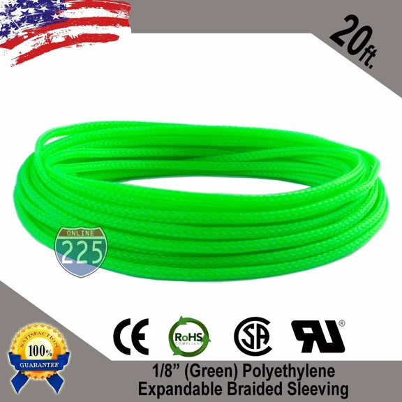 20 Ft 1/8" Green Expandable Wire Cable Sleeving Sheathing Braided Loom Tubing Us
