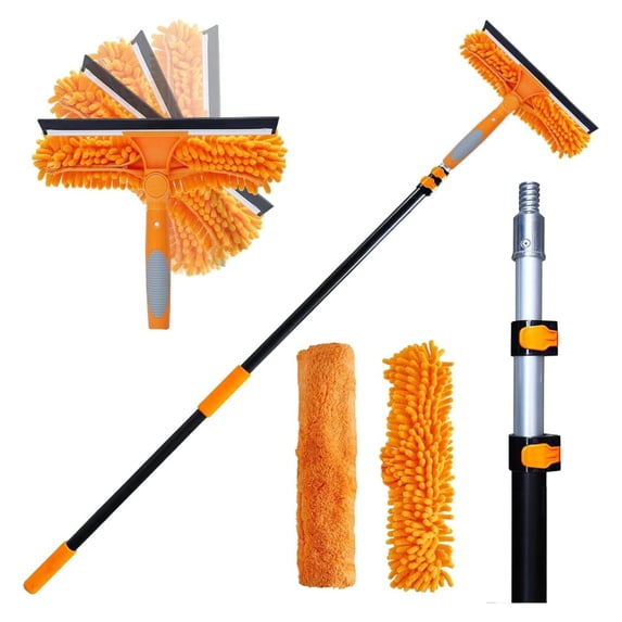 Solar Panel Extending Rod 20 Ft 2 in 1 Window Squeegee Duster with 5 to 12 Foot Extension Pole ...