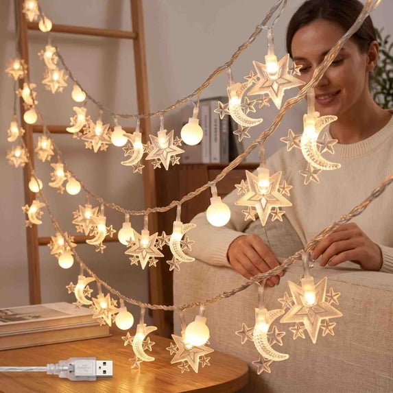 20 Ft 40 LED Star Ball String Lights Warm White Multicolor Waterproof USB Powered Outdoor Camping Bedroom Holiday Decor