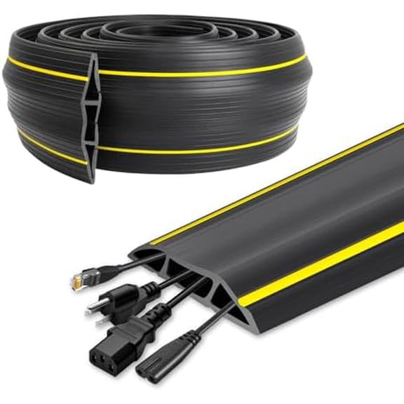 20 Ft Heavy Duty Floor Cord Cover Cable Protector, 3 Channels Protect Cords and Prevent a Trip Hazard— Conceal Wires at Home, Office, Warehouse, Workshop, Concerts