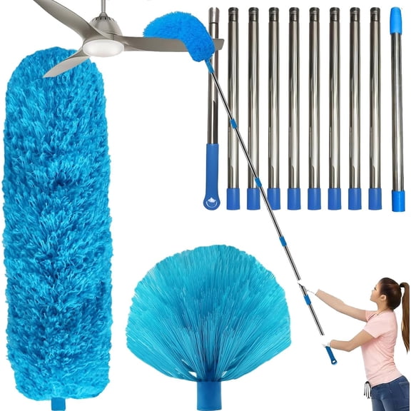 20+ Ft High  Ceiling Fan Duster & Cobweb & Corner Brush Duster with 3-13 ft Extension Pole, Microfiber  Duster with Washable  for Ceiling Fan, Furniture,  Cleaning