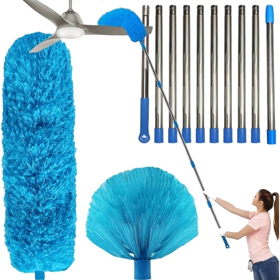 20+ Ft High Reach Ceiling Fan Duster & Cobweb & Corner Brush Duster with 3-13 ft Extension Pole, Microfiber Feather Duster with Washable Head for Ceiling Fan, Furniture, Home Cleaning