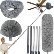 20+ Ft High Reach Ceiling Fan Duster & Cobweb & Corner Brush Duster with 3-14 ft Spliceable Pole Microfiber Feather Duster for Spider Web, High Ceiling, Blinds, Furniture Cleaning Tool Kit