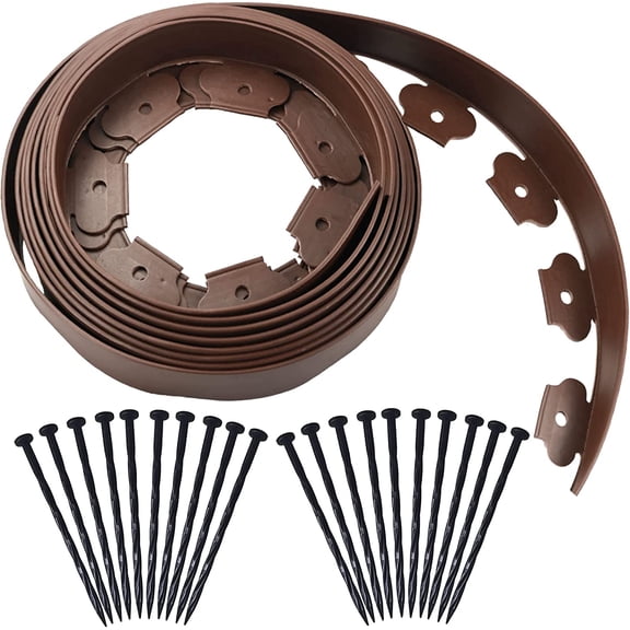 20 Ft Landscape Edging Kit, Brown Garden Border with 20 Plastic Stakes, Landscaping Roll for Flower Bed Lawn Driveway Yard