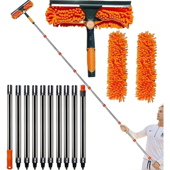 20 Ft Reach 2 In 1 Window Washing Squeegee 14 Ft Spliceable Extension Pole Cleaning Tool