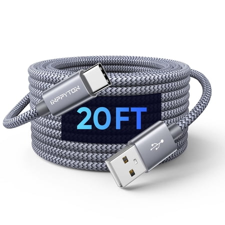 20 Ft USB C Cable Fast Charging, Extra Long USB C Cable Nylon Braided USB Type C Cable, USB A 2.0 to USB C for iphone 16 15 Series Samsung Galaxy LG Moto Pixel Switch and Other USB C Devices, Gray